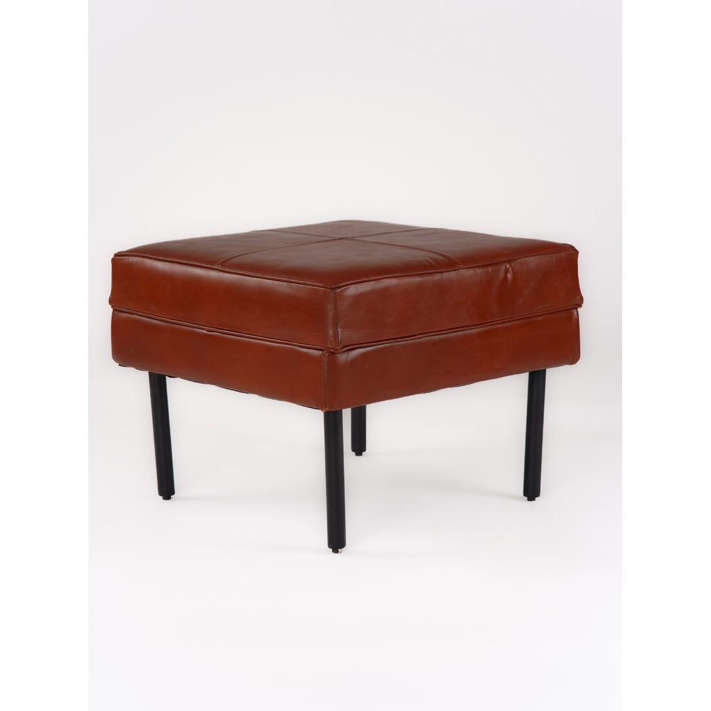 Handmade Eco-Friendly Geometric Buffalo Leather and Iron Square Ottomon Stool 24"x24"x18" From BBH Homes Image 2
