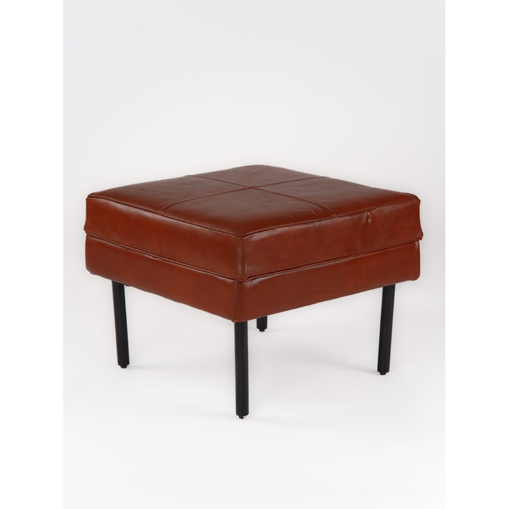 Handmade Eco-Friendly Geometric Buffalo Leather and Iron Square Ottomon Stool 24"x24"x18" From BBH Homes Image 3