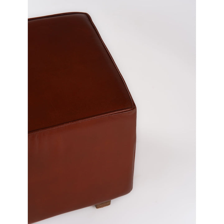 Handmade Eco-Friendly Geometric Buffalo Leather and Wood Square Ottomon 18"X17"X17" From BBH Homes Image 6