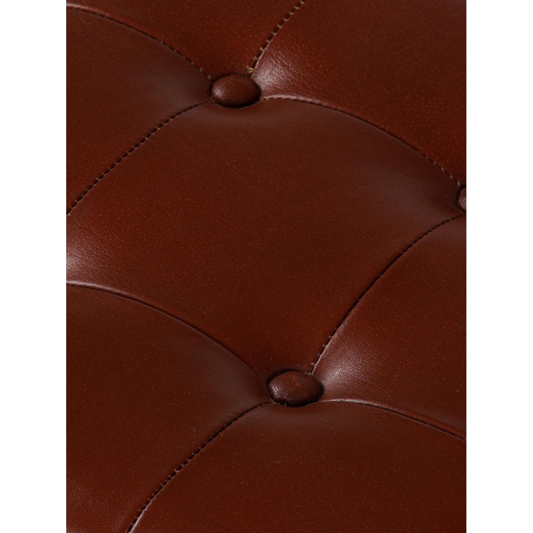 Handmade Eco-Friendly Geometric Buffalo Leather and Iron Round Ottomon Stool 21"x18"x16" From BBH Homes Image 8