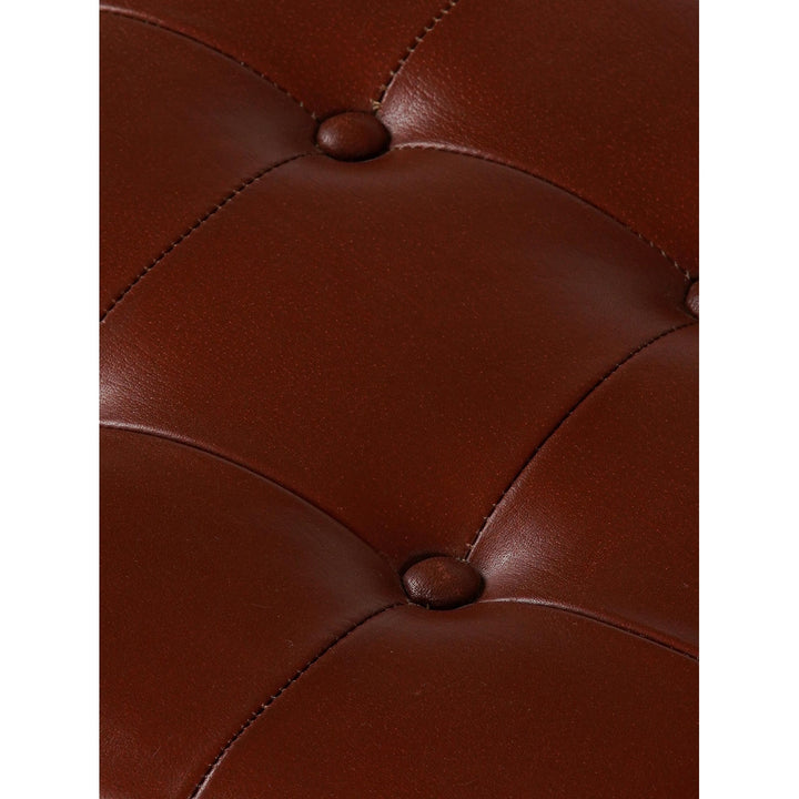 Handmade Eco-Friendly Geometric Buffalo Leather and Iron Round Ottomon Stool 21"x18"x16" From BBH Homes Image 8
