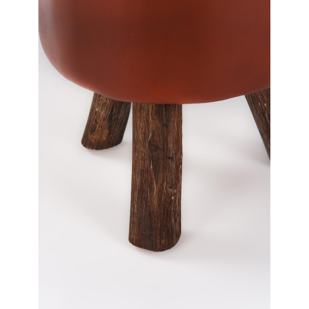 Handmade Eco-Friendly Geometric Buffalo Leather and Wood Round Ottomon Stool 18"X14"x14" From BBH Homes Image 5