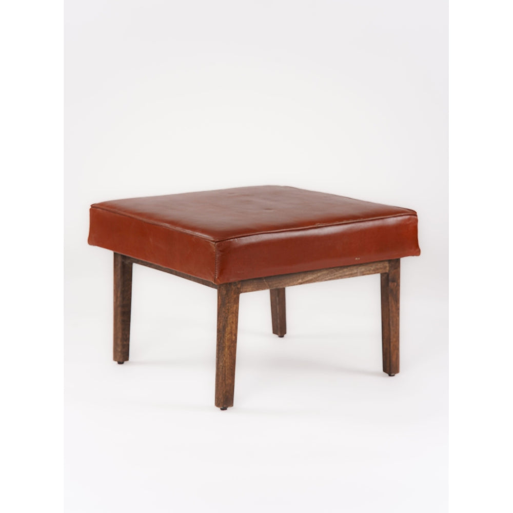 Handmade Eco-Friendly Geometric Buffalo Leather and Wood Square Ottomon Stool 24"x24"x16" From BBH Homes Image 2