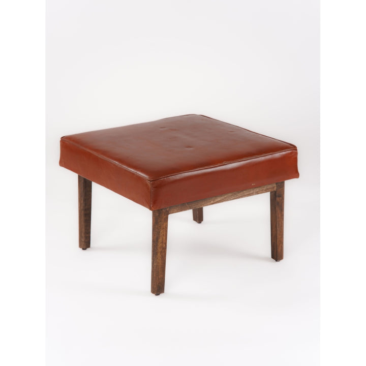 Handmade Eco-Friendly Geometric Buffalo Leather and Wood Square Ottomon Stool 24"x24"x16" From BBH Homes Image 3