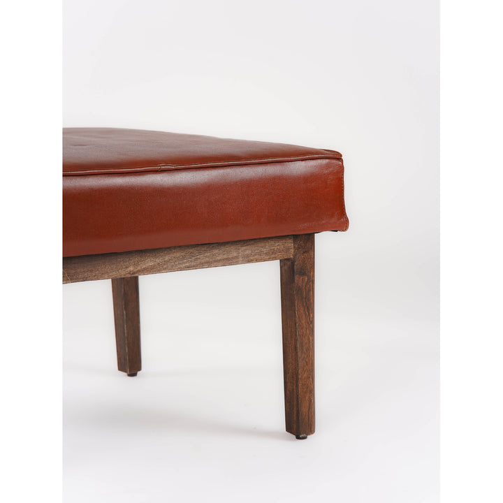 Handmade Eco-Friendly Geometric Buffalo Leather and Wood Square Ottomon Stool 24"x24"x16" From BBH Homes Image 4