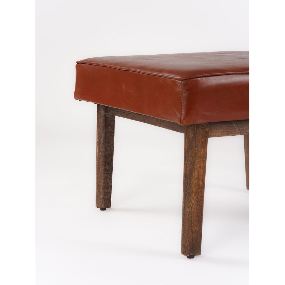 Handmade Eco-Friendly Geometric Buffalo Leather and Wood Square Ottomon Stool 24"x24"x16" From BBH Homes Image 5