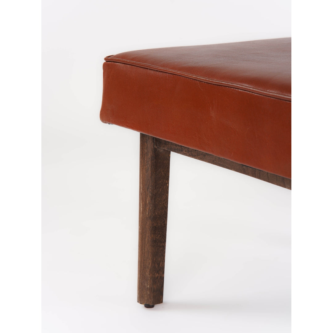 Handmade Eco-Friendly Geometric Buffalo Leather and Wood Square Ottomon Stool 24"x24"x16" From BBH Homes Image 6