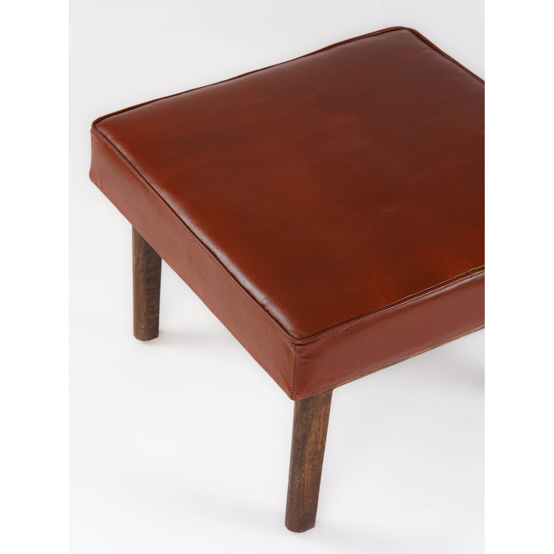 Handmade Eco-Friendly Geometric Buffalo Leather and Wood Square Ottomon Stool 24"x24"x16" From BBH Homes Image 7