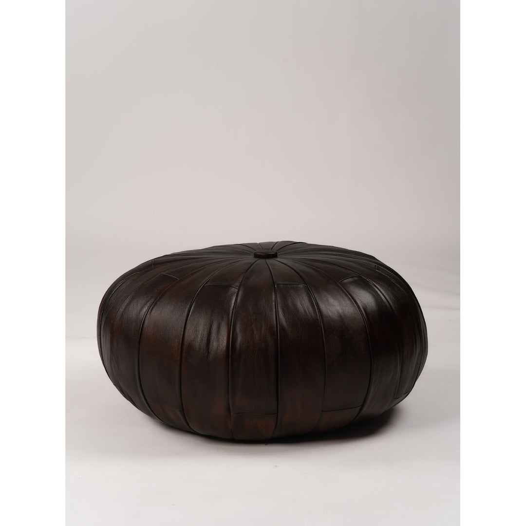 Handmade Eco-Friendly Solid Leather Round Pouf 24"x24"x18" From BBH Homes Image 3