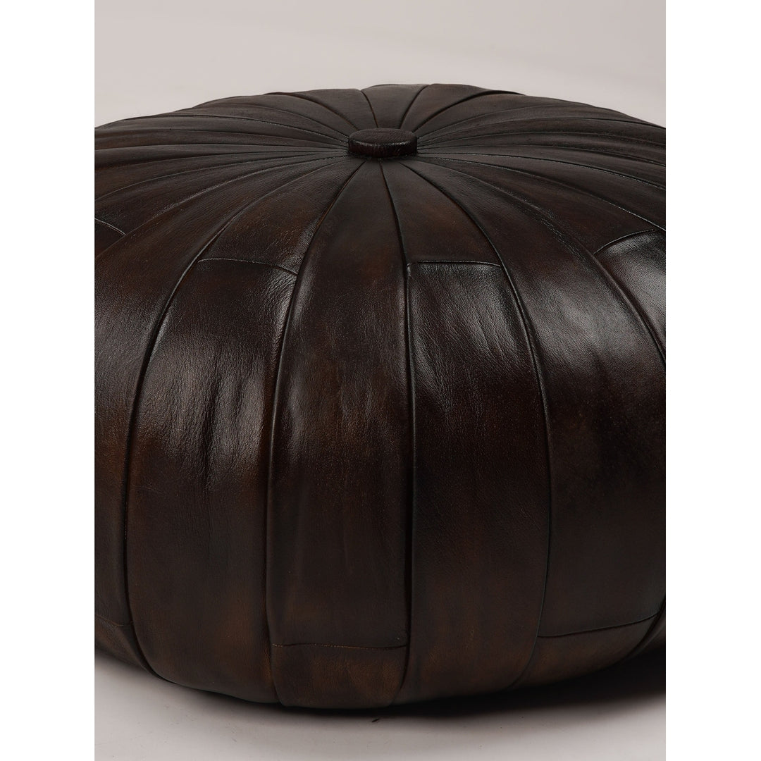 Handmade Eco-Friendly Solid Leather Round Pouf 24"x24"x18" From BBH Homes Image 4