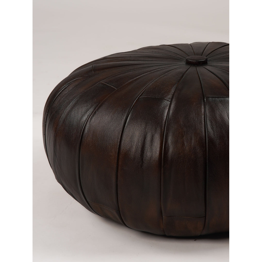 Handmade Eco-Friendly Solid Leather Round Pouf 24"x24"x18" From BBH Homes Image 5