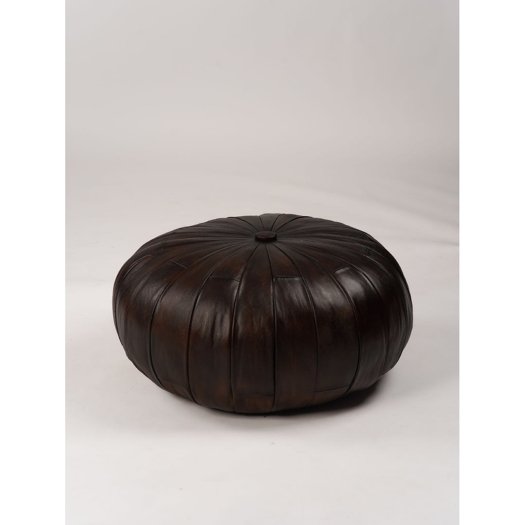 Handmade Eco-Friendly Solid Leather Round Pouf 24"x24"x18" From BBH Homes Image 6