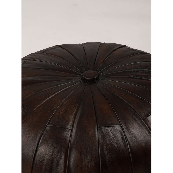 Handmade Eco-Friendly Solid Leather Round Pouf 24"x24"x18" From BBH Homes Image 7