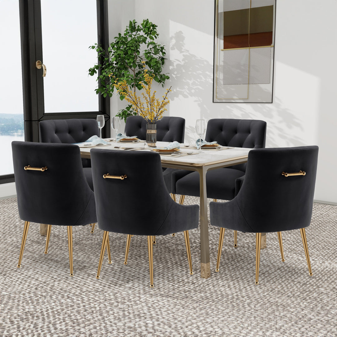 SEYNAR Modern Dining Chairs Set of 6, Velvet Accent Chair Tufted Back Armless Chair with Back Pull Image 1