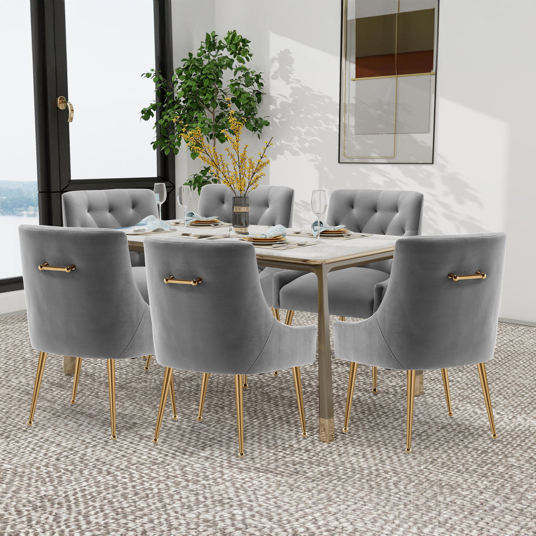 SEYNAR Modern Dining Chairs Set of 6, Velvet Accent Chair Tufted Back Armless Chair with Back Pull Image 3