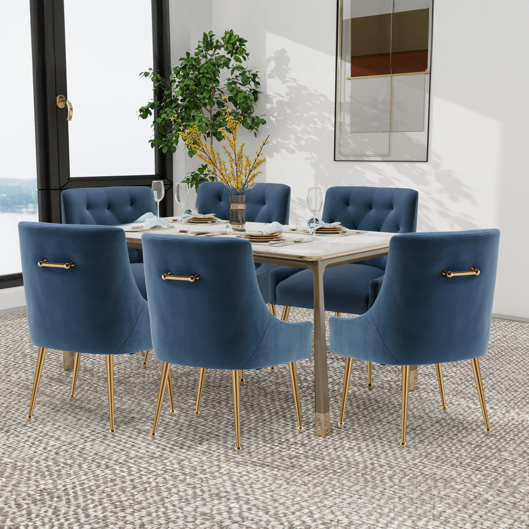 SEYNAR Modern Dining Chairs Set of 6, Velvet Accent Chair Tufted Back Armless Chair with Back Pull Image 4