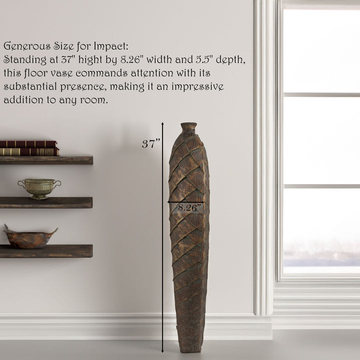 37 Inch Tall Cylinder Antique Style Designed Floor Vase - for Entryway, Dining, or Living Room Decor - Ceramic Rustic - Image 5