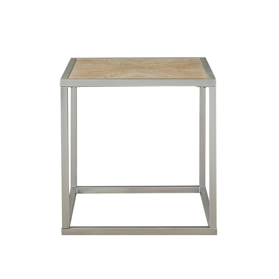 Gracie Mills Hamza Natural Wood Finish Square End Table with Silver Metal Base - GRACE-13182 Image 1