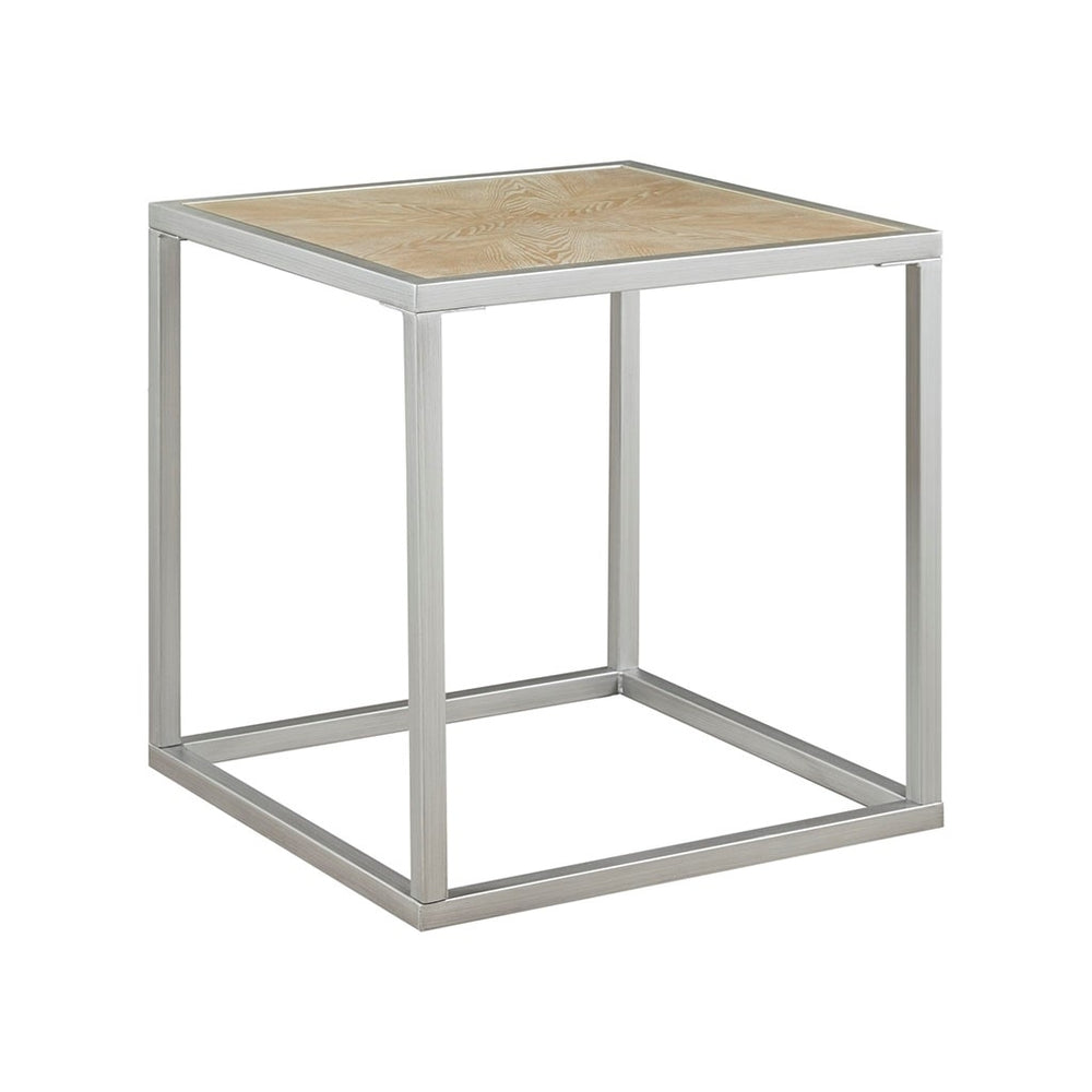 Gracie Mills Hamza Natural Wood Finish Square End Table with Silver Metal Base - GRACE-13182 Image 2