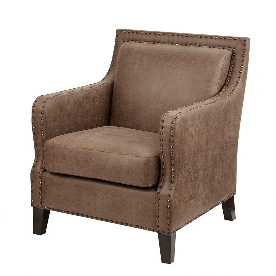 Gracie Mills Sharp Morocco Wood and Faux Leather Accent Chair - GRACE-9883 Image 1