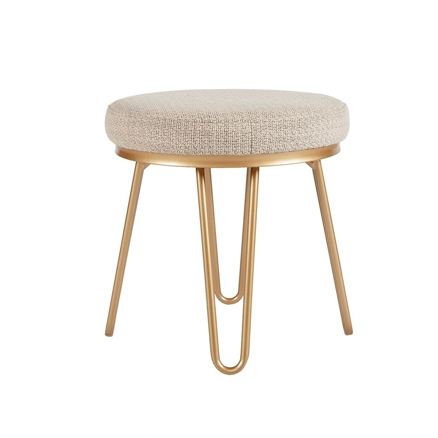 Gracie Mills Cierra Elegant Gold Round Stool with Tan Upholstery - GRACE-9993 Image 1