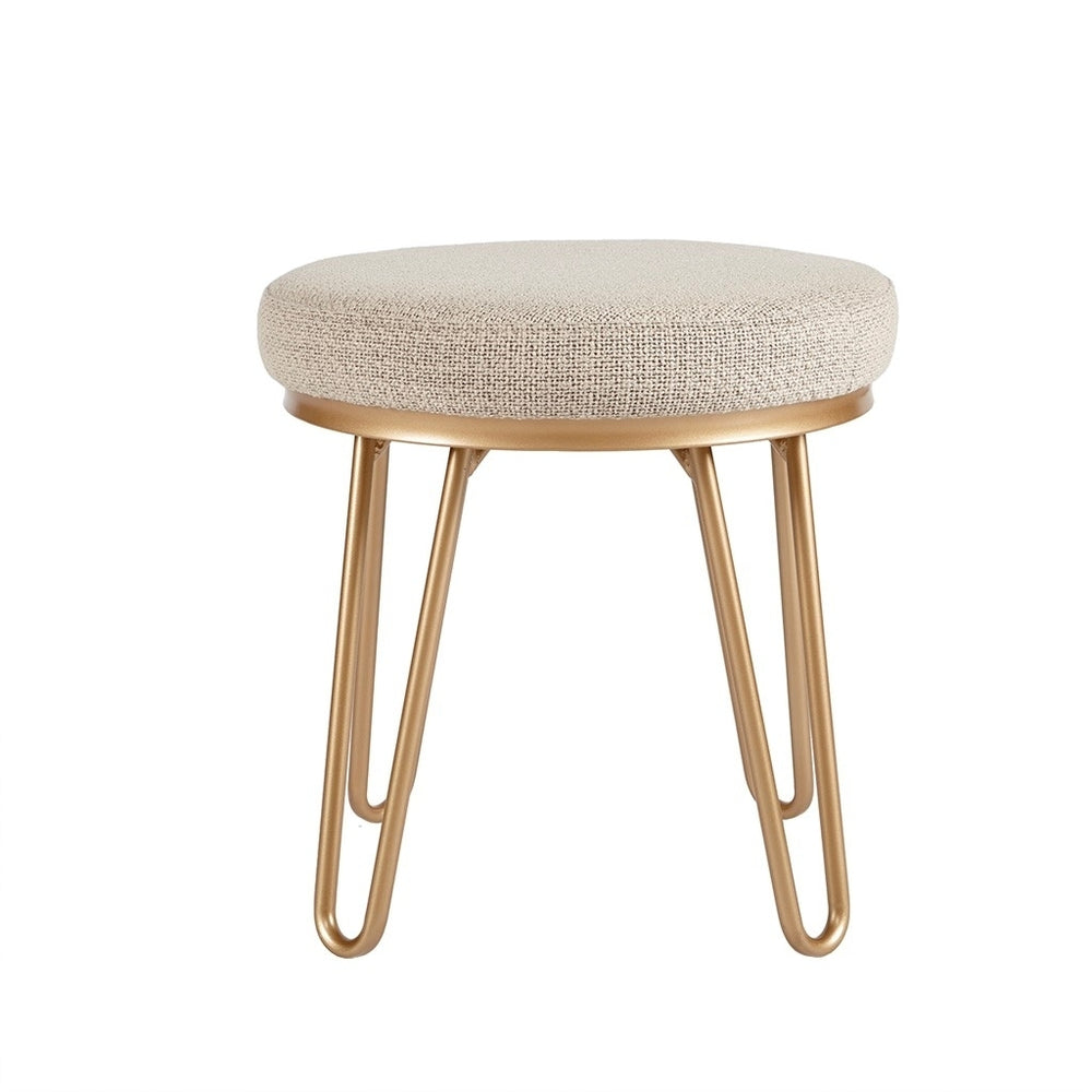 Gracie Mills Cierra Elegant Gold Round Stool with Tan Upholstery - GRACE-9993 Image 2