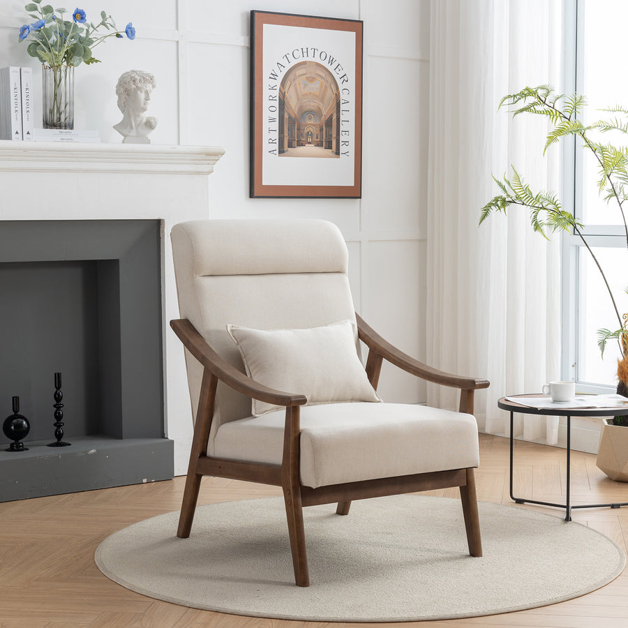 SEYNAR Mid Century Boucle Uplostered High Back Soild Wood Accent Armchair with Pillow Image 1