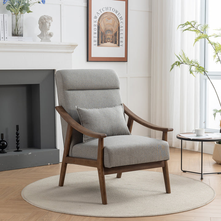 SEYNAR Mid Century Boucle Uplostered High Back Soild Wood Accent Armchair with Pillow Image 4