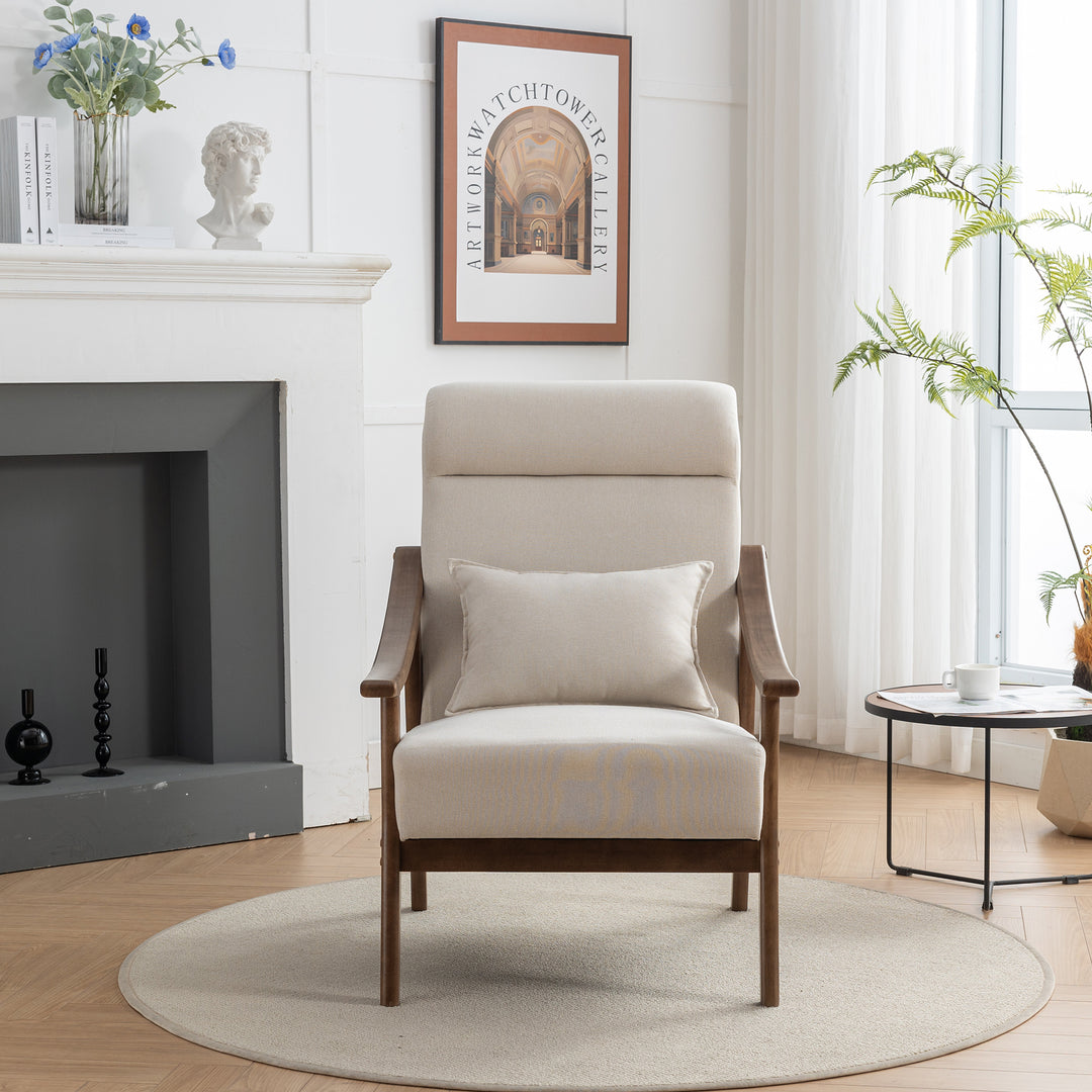 SEYNAR Mid Century Boucle Uplostered High Back Soild Wood Accent Armchair with Pillow Image 5