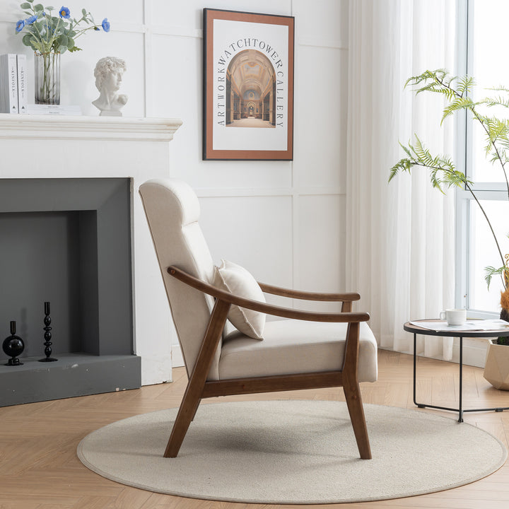 SEYNAR Mid Century Boucle Uplostered High Back Soild Wood Accent Armchair with Pillow Image 6