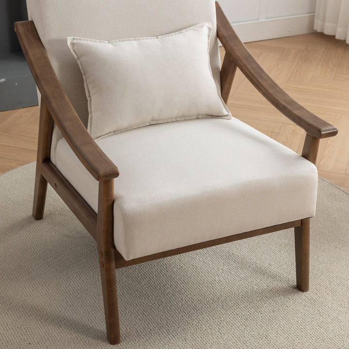 SEYNAR Mid Century Boucle Uplostered High Back Soild Wood Accent Armchair with Pillow Image 9