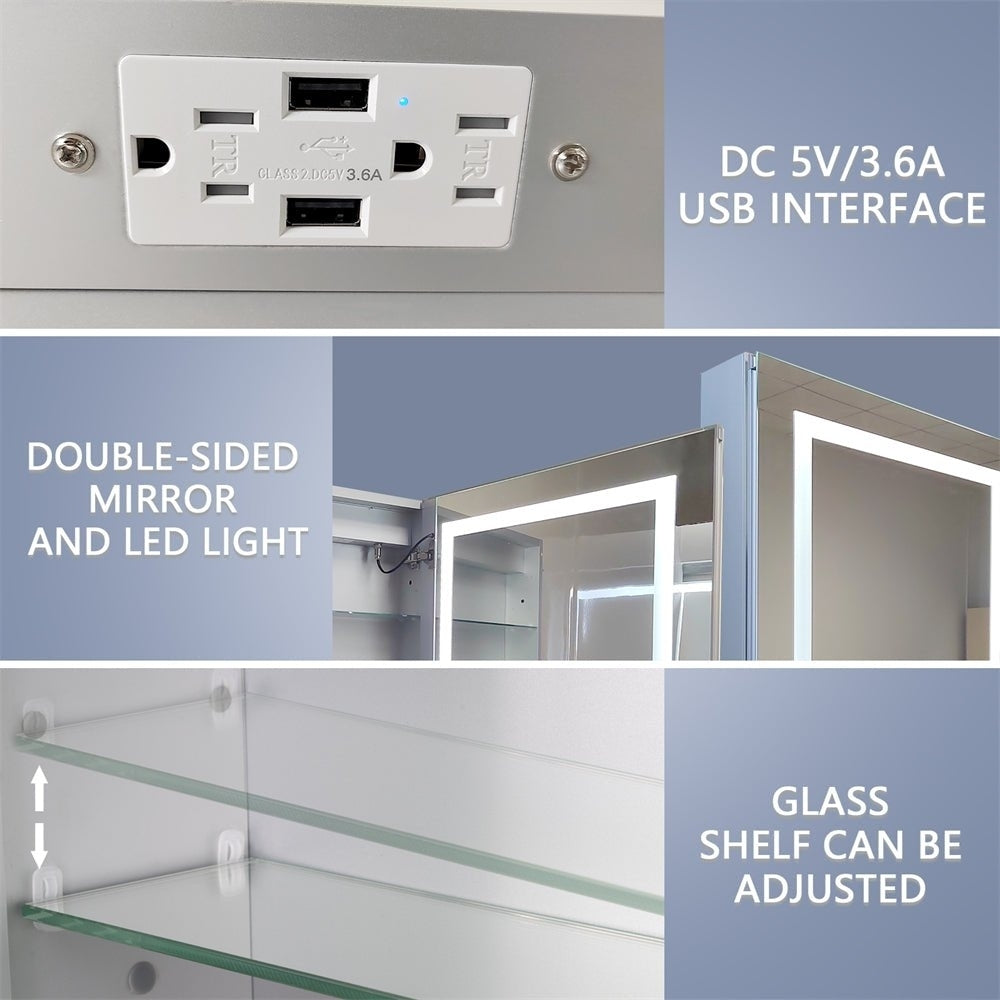 Boost-M1 24" W x 30" H Light Medicine Cabinet Recessed or Surface Mount Aluminum Adjustable Shelves Vanity Mirror Image 8