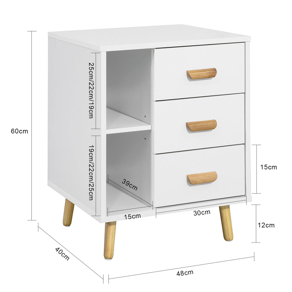 Haotian FBT95-W, Bedside Table with 3 Drawers and 2 Open Compartments Sofa Table Bedside Cabinet Image 2