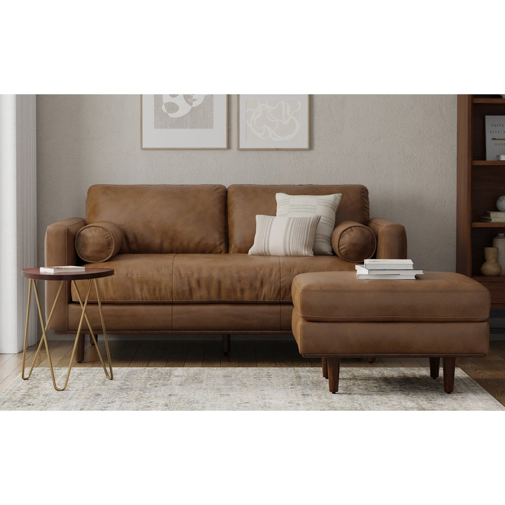 Morrison 72-inch Sofa and Ottoman Set in Genuine Leather Image 2