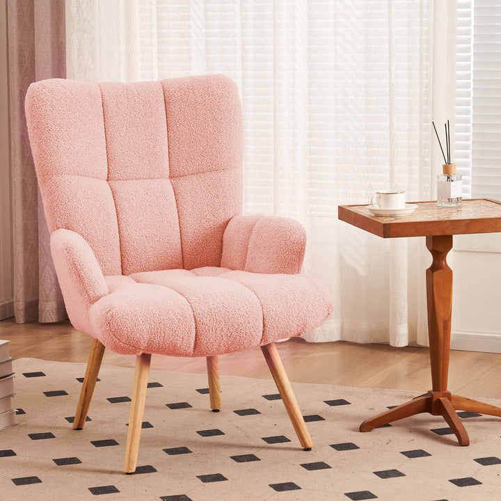 Teddy Velvet Accent Chair, Teddy Furry Casual Chair with High Back and Soft Padded, Modern Armchair Chair Image 5