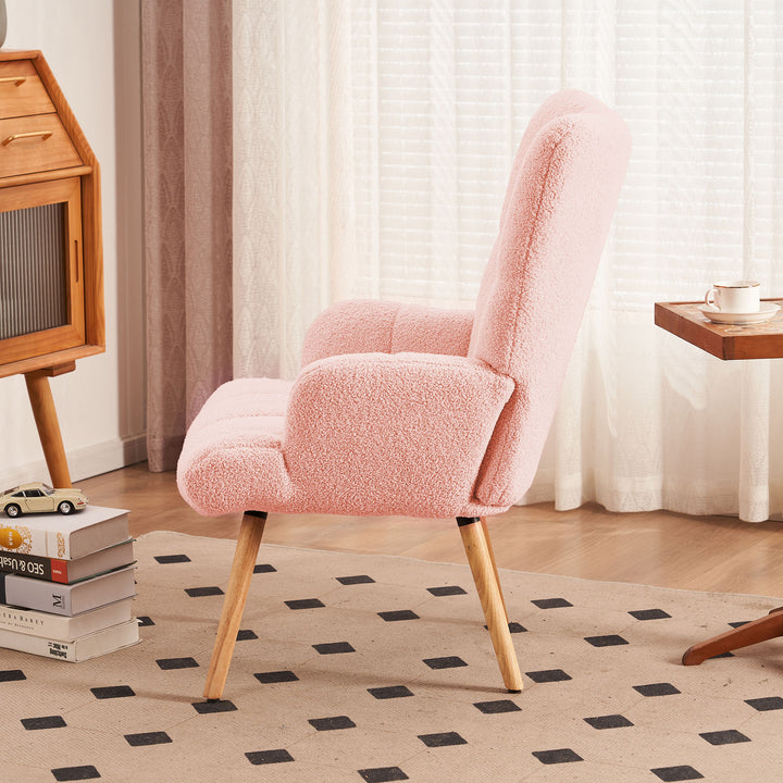 Teddy Velvet Accent Chair, Teddy Furry Casual Chair with High Back and Soft Padded, Modern Armchair Chair Image 6