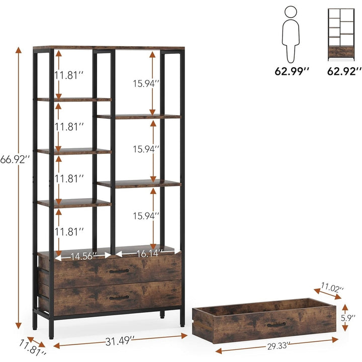 Tribesigns Freestanding Bookshelf, Tall Bookcase with Drawers, Industrial Open Bookshelves with Storage Space Image 5