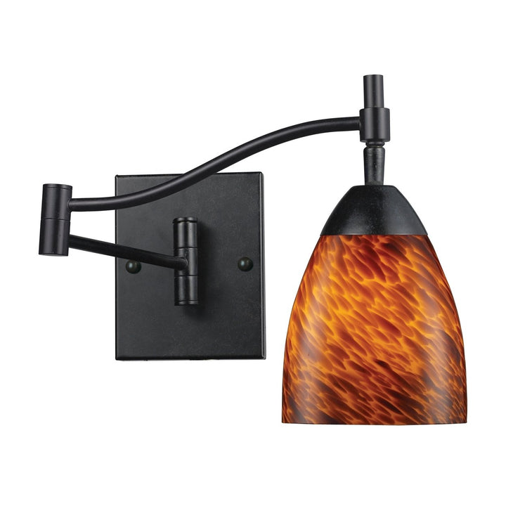 Celina 1-Light Swingarm Wall Lamp in Dark Rust with Espresso Glass Image 1