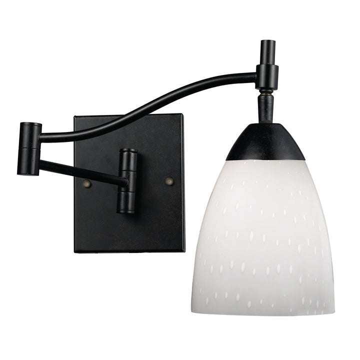Celina 1-Light Swingarm Wall Lamp in Dark Rust with Simple White Glass Image 1