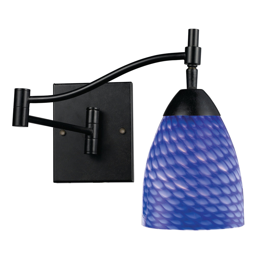 Celina 1-Light Swingarm Wall Lamp in Dark Rust with Sapphire Glass Image 2