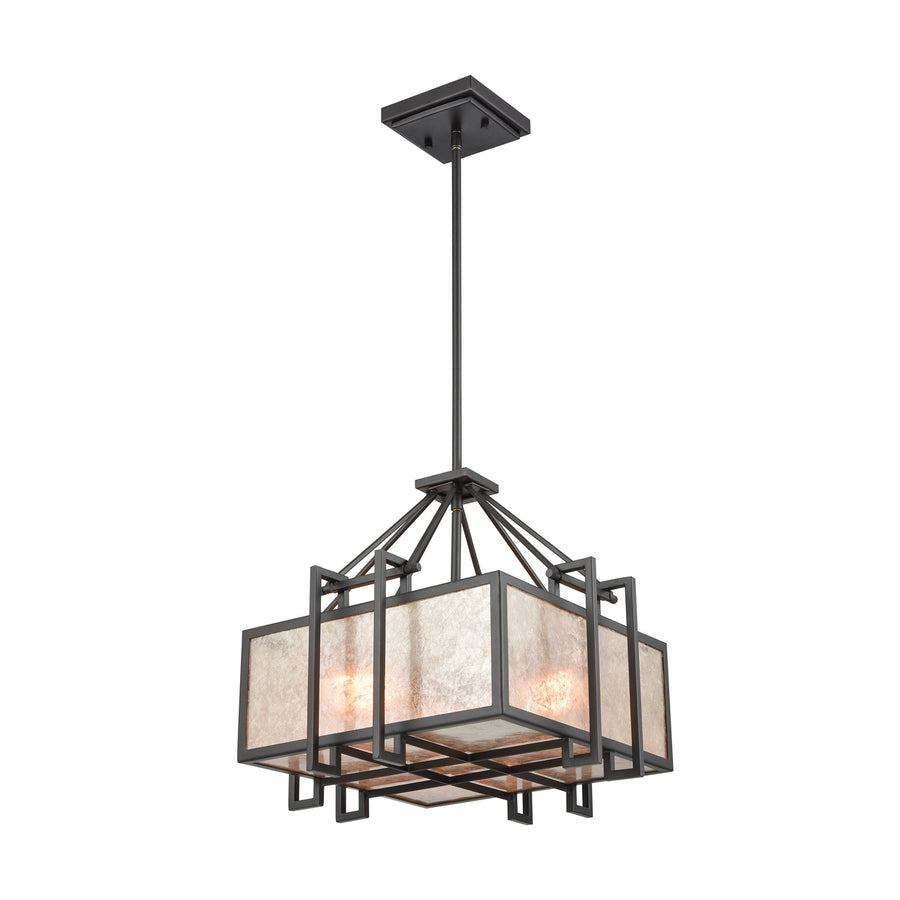 Stasis 3-Light Chandelier in Oil Rubbed Bronze with Tan and Clear Mica Shade Image 1