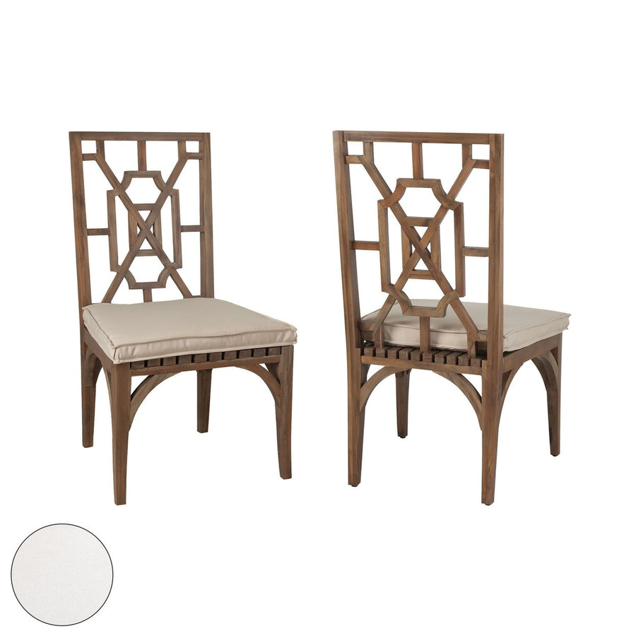 Teak Patio Dining Chair Cushion in White Image 1