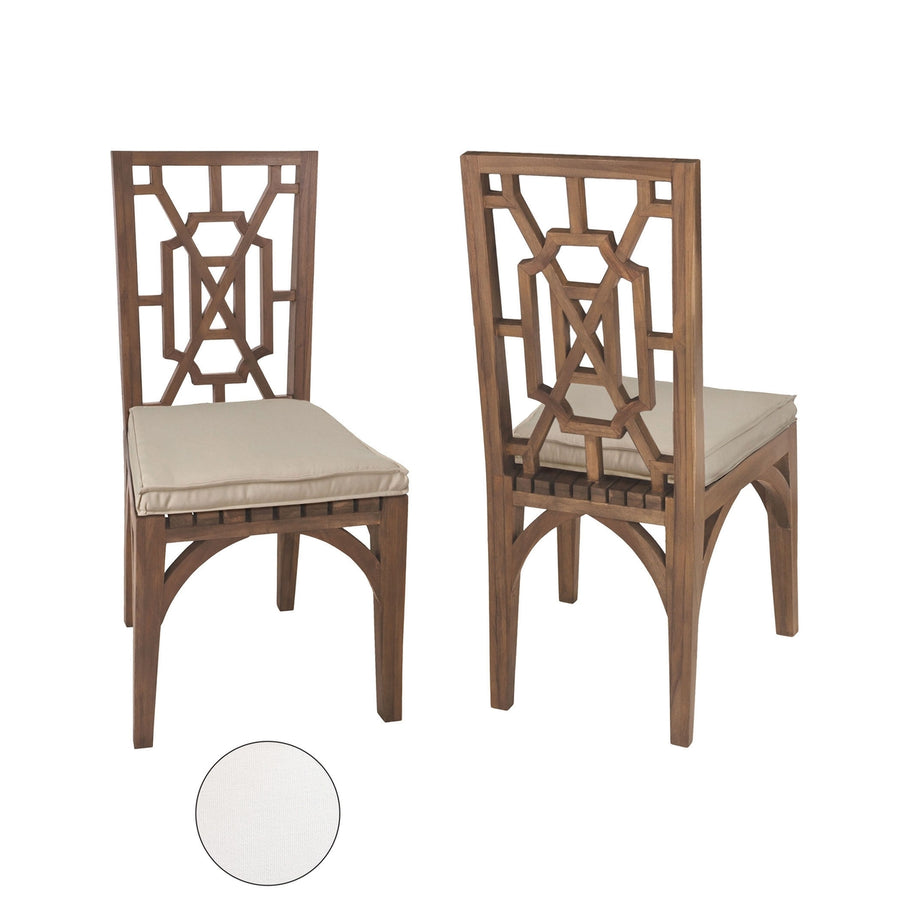 Teak Garden Dining Chair Cushion in White Image 1