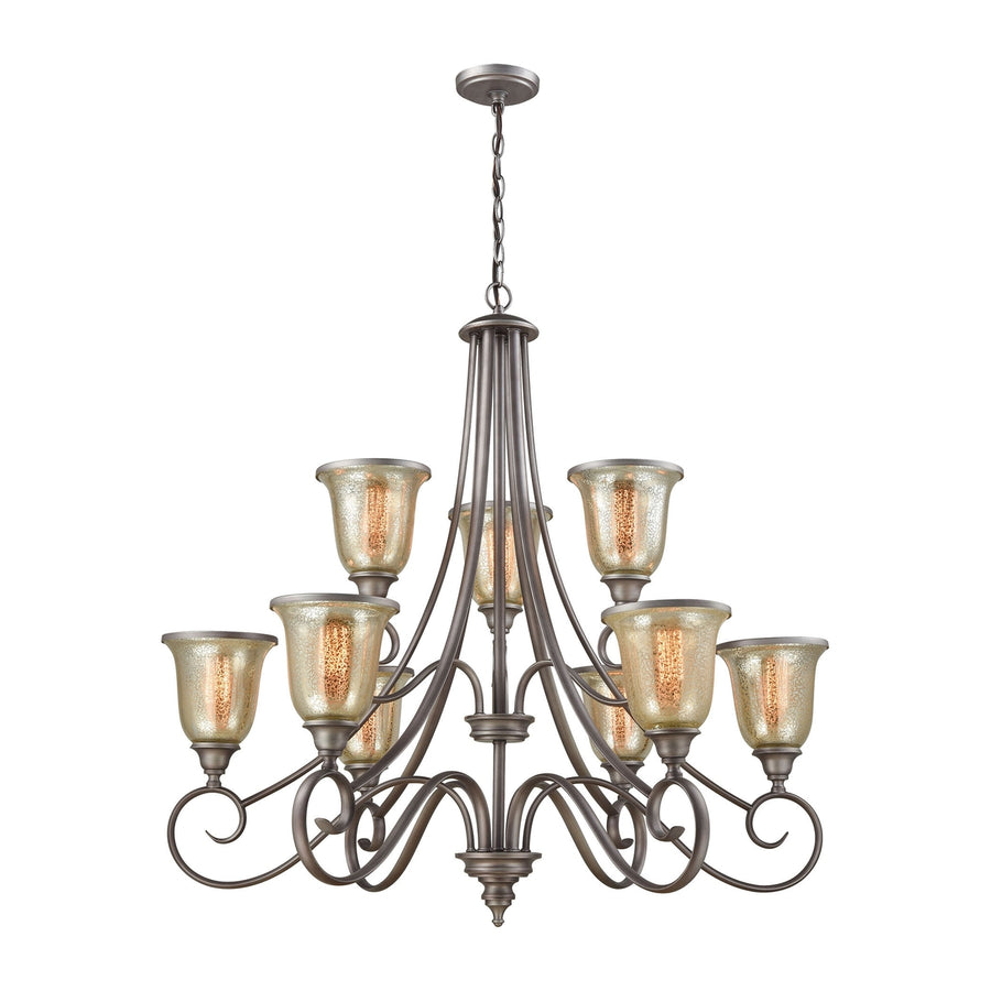 Georgetown 9-Light Chandelier in in Weathered Zinc with Mercury Glass Image 1