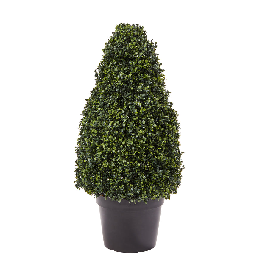 Artificial Boxwood Topiary  36-Inch Tower-Style Faux Plant in Sturdy Pot  Realistic Indoor or Outdoor Potted Shrub Image 1