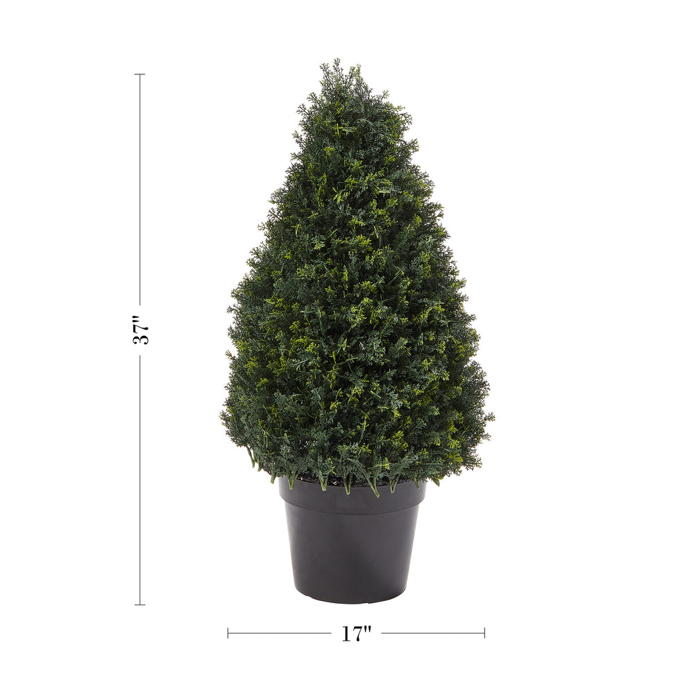 Artificial Cypress Topiary-37 Tower Style Faux Plant in Sturdy Pot - Realistic Indoor or Outdoor Potted Shrub Image 2