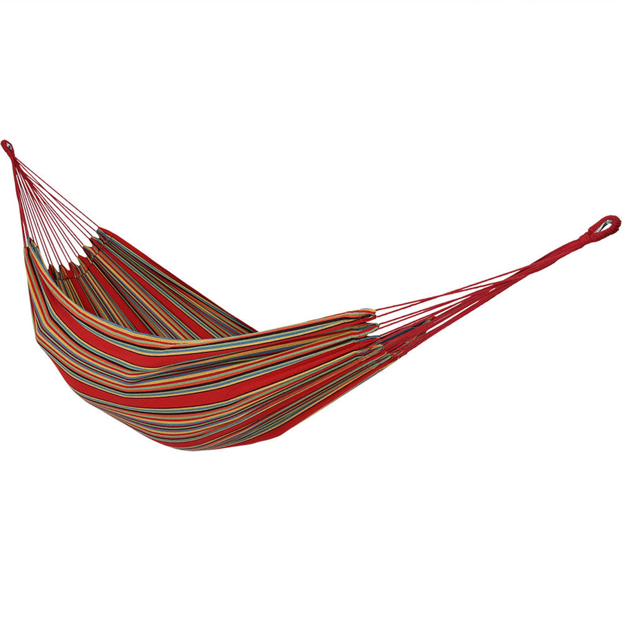 Sunnydaze 2-Person Woven Cotton Hammock with Carrying Case - Sunset Image 1