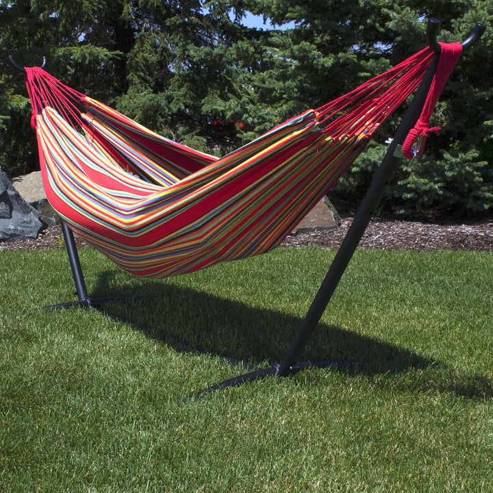 Sunnydaze 2-Person Woven Cotton Hammock with Carrying Case - Sunset Image 4