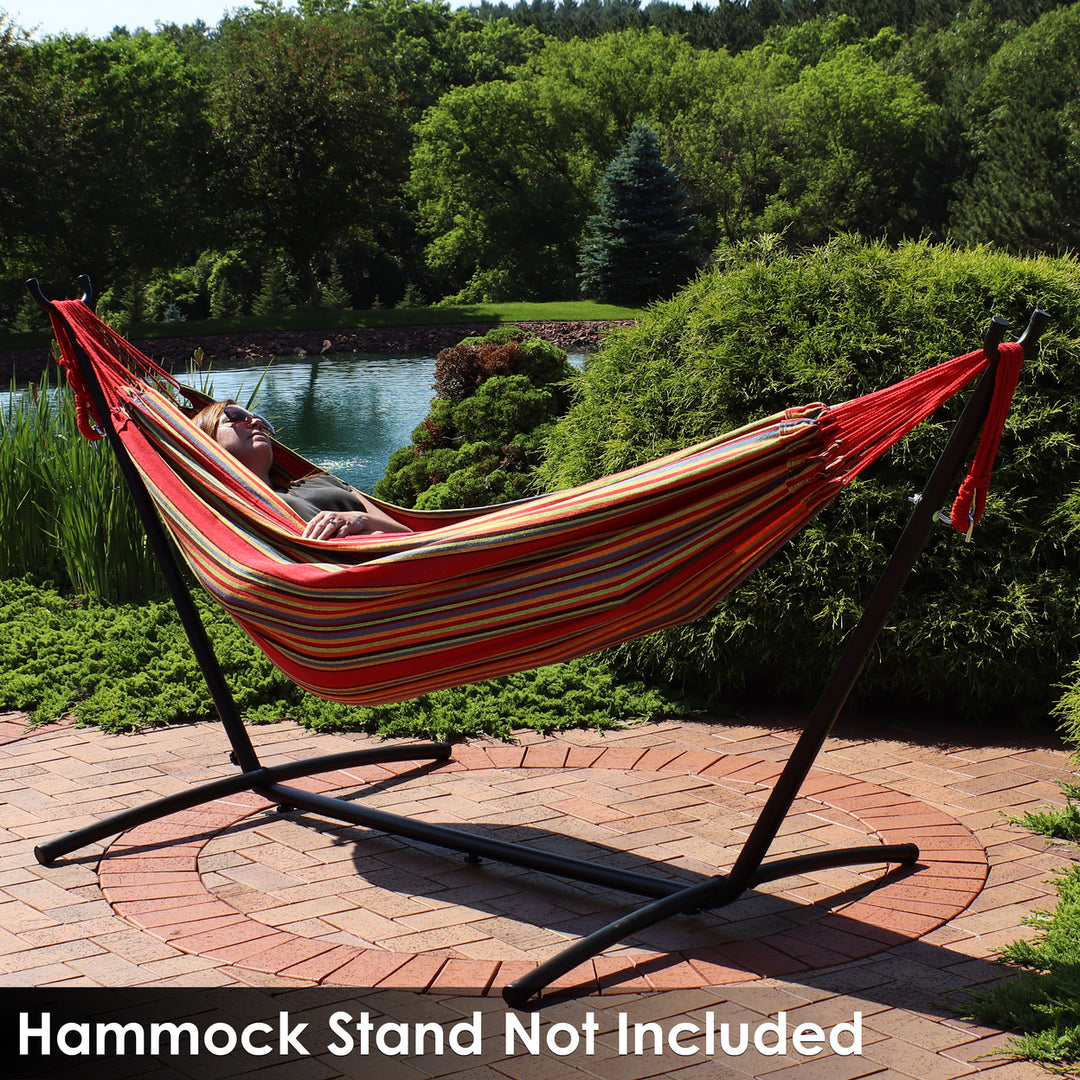 Sunnydaze 2-Person Woven Cotton Hammock with Carrying Case - Sunset Image 5