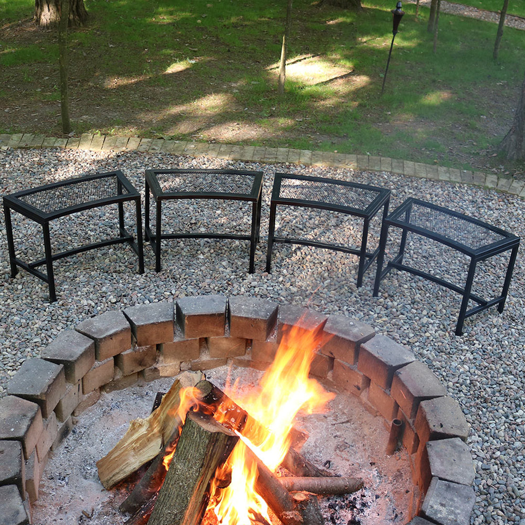 Sunnydaze Mesh Metal Patio Curved Fire Pit Bench - Black - Set of 4 Image 8